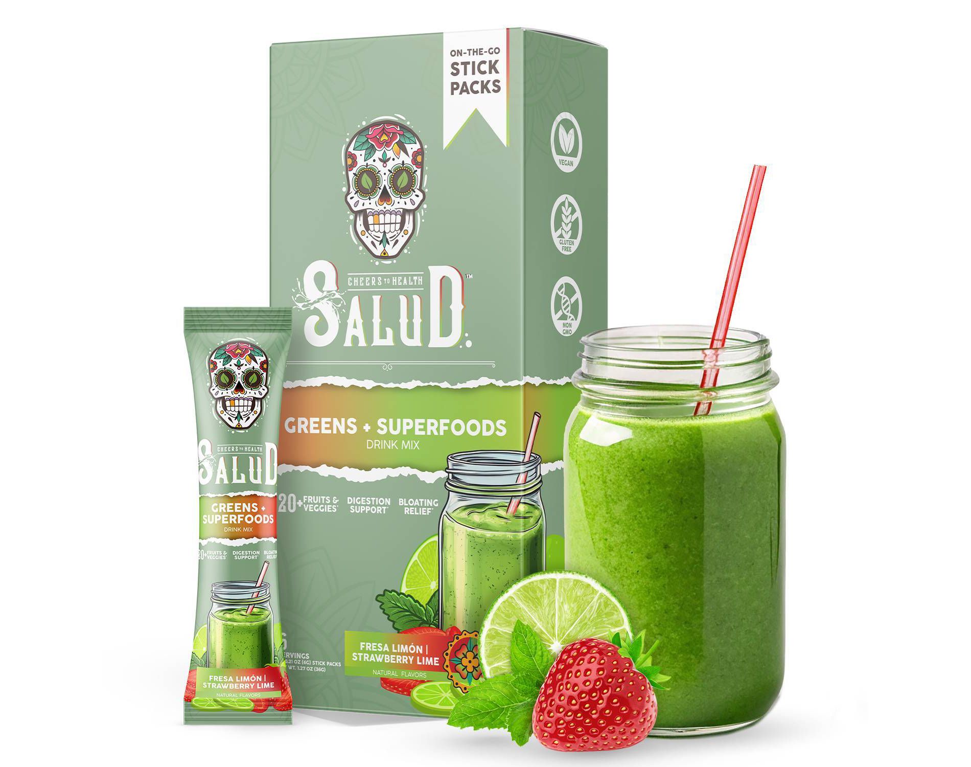 Salud Greens + Superfoods Strawberry Lime Drink Mix - 6pk