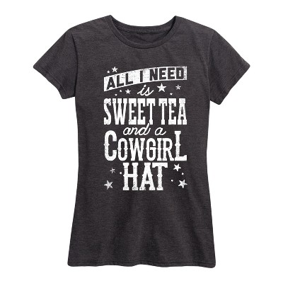 Women's - Country Casuals - Sweet Tea And A Cowgirl Hat Short Sleeve Graphic T-Shirt