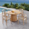 Circular Planked Wood Outdoor Dining Set 4 Ergonomic Woven Armchairs with Radial Pedestal Base - 2 of 4