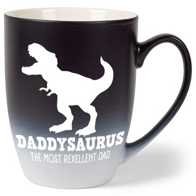 Elanze Designs Daddysaurus Rexellent Dad Two Toned Ombre Matte Black and White 12 ounce Ceramic Stoneware Coffee Cup Mug