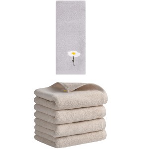 REGALWOVEN 5 Pack Floral Embroidered Cotton Soft Absorbent Bathroom Hand Towels 13" x 30" - 1 of 4