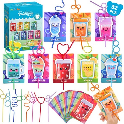 Fun Little Toys Valentine's Day Straws Set, 32 pcs