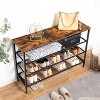 Rustic Brown 4-Tier Shoe Rack,with 3 Metal Mesh Shelves - 4 of 4