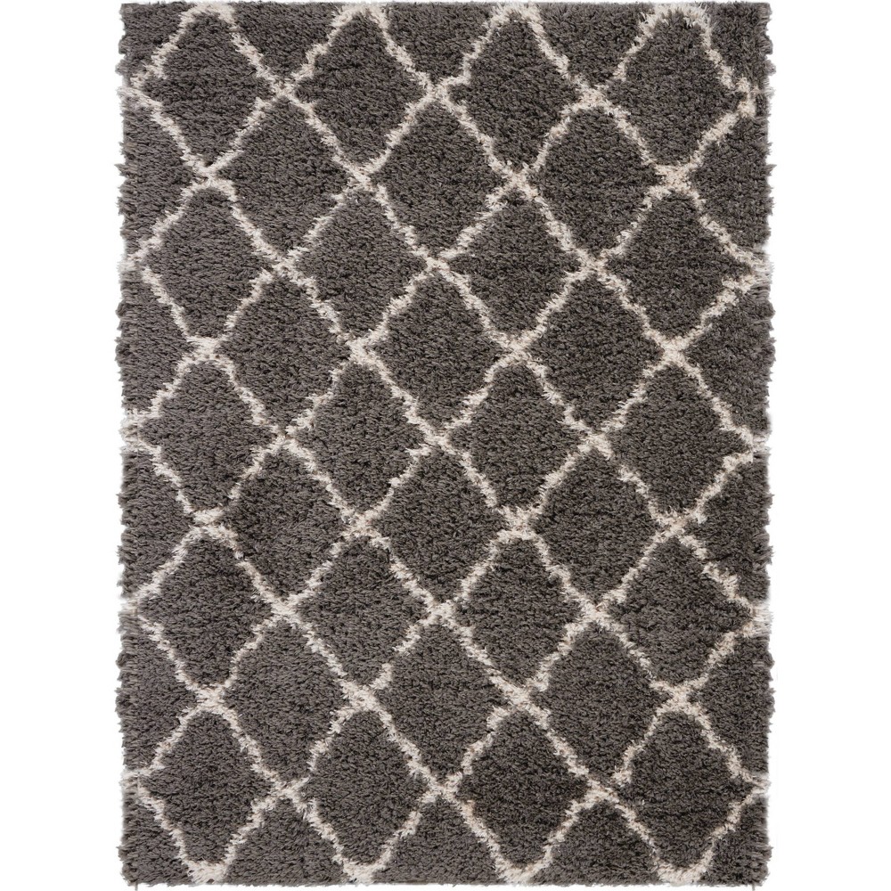 Photos - Doormat Nourison 4'x6' Luxe Shag Trellis Machine Woven Indoor Area Rug Charcoal/Be 