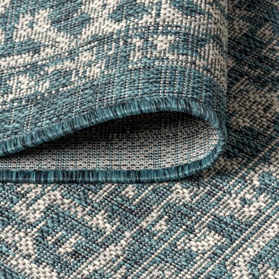 Teal and Gray Synthetic Medallion Runner Rug, 2'-2" x 8'