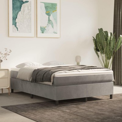 vidaXL Queen Size Box Spring Bed Frame - Light Gray Velvet Finish with Plywood and Engineered Wood