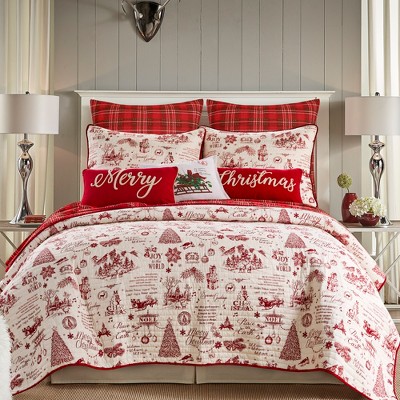 Yuletide Red and Cream Vintage Postcard Decorative Pillow