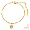 Gold-Tone Clover Charm Beaded Bracelet with Cubic Zirconia, Lucky Symbol Jewelry for Women, Daily & Gifting Occasions - 2 of 4