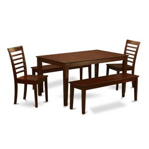 HomeStock 5-Piece Rectangle Mahogany Finish Solid Wood Top Dining Table with 2 Benches, 2 Chairs - 1 of 4