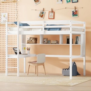 NicBex Twin Sie Loft Bed with Desk Wooden Bed Frame with Storage Shelves, Ladder and Full Length Guardrail, No Box Spring Required - 1 of 4