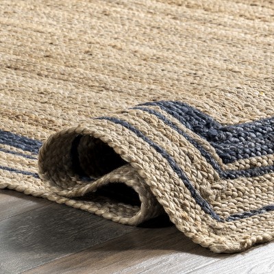 Elegant Navy Braided Jute 31" Reversible Accent Rug