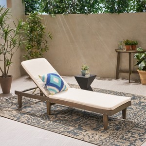 Christopher Knight Home Nadine Outdoor Acacia Wood Armless Adjustable Chaise Lounge with Cushion - 1 of 4