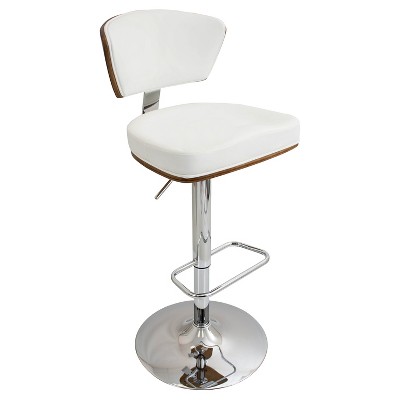 Walnut & White Faux Leather Adjustable Swivel Barstool