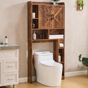 Over Toilet Storage Cabinet 32 Inches White Farmhouse Bathroom Laundry Restroom Cabinet with 2 Barn Doors Toilet Paper Holder Stand - 1 of 4