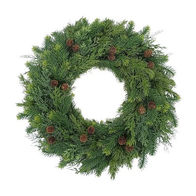 Puleo 24" Artificial Christmas Wreath with Soft PE Tips Adorned with Pinecones