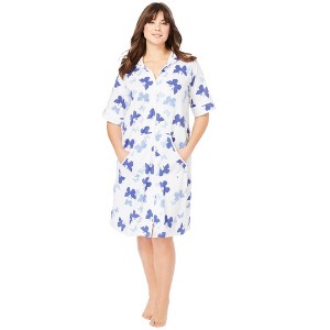 Dreams & Co. Plus Size Short French Terry Robe - 1 of 4
