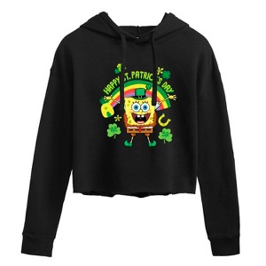 Women's - SpongeBob SquarePants - Spongebob Happy St. Patricks Day Cropped Graphic Hoodie - 1 of 4