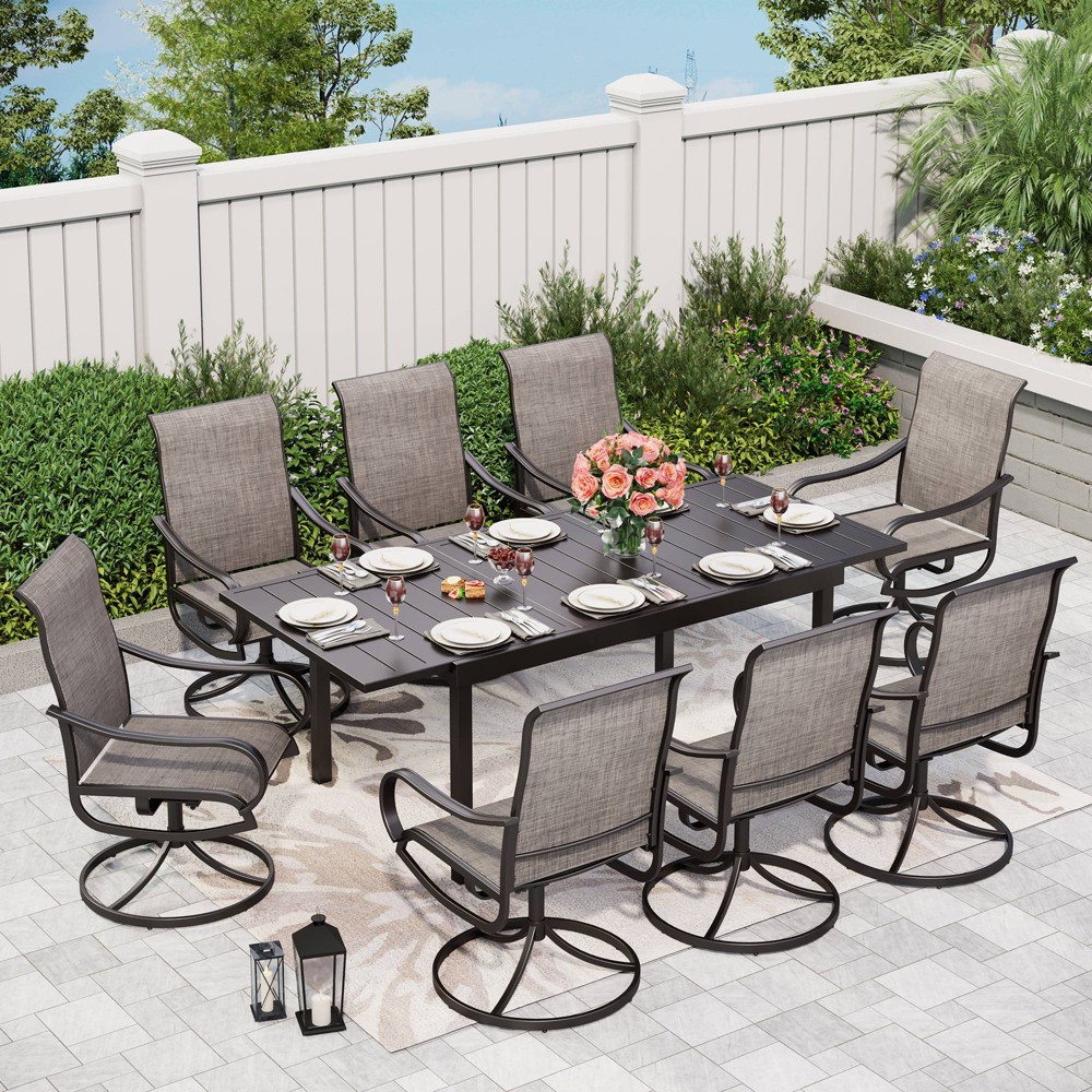 Photos - Dining Table 9pc Patio Dining Set with Expandable Steel Table & 360 Swivel Sling Arm Chairs - Captiva Designs: Outdoor Furniture Set