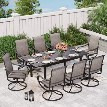 9pc Patio Dining Set with Expandable Steel Table & 360 Swivel Sling Arm Chairs - Captiva Designs