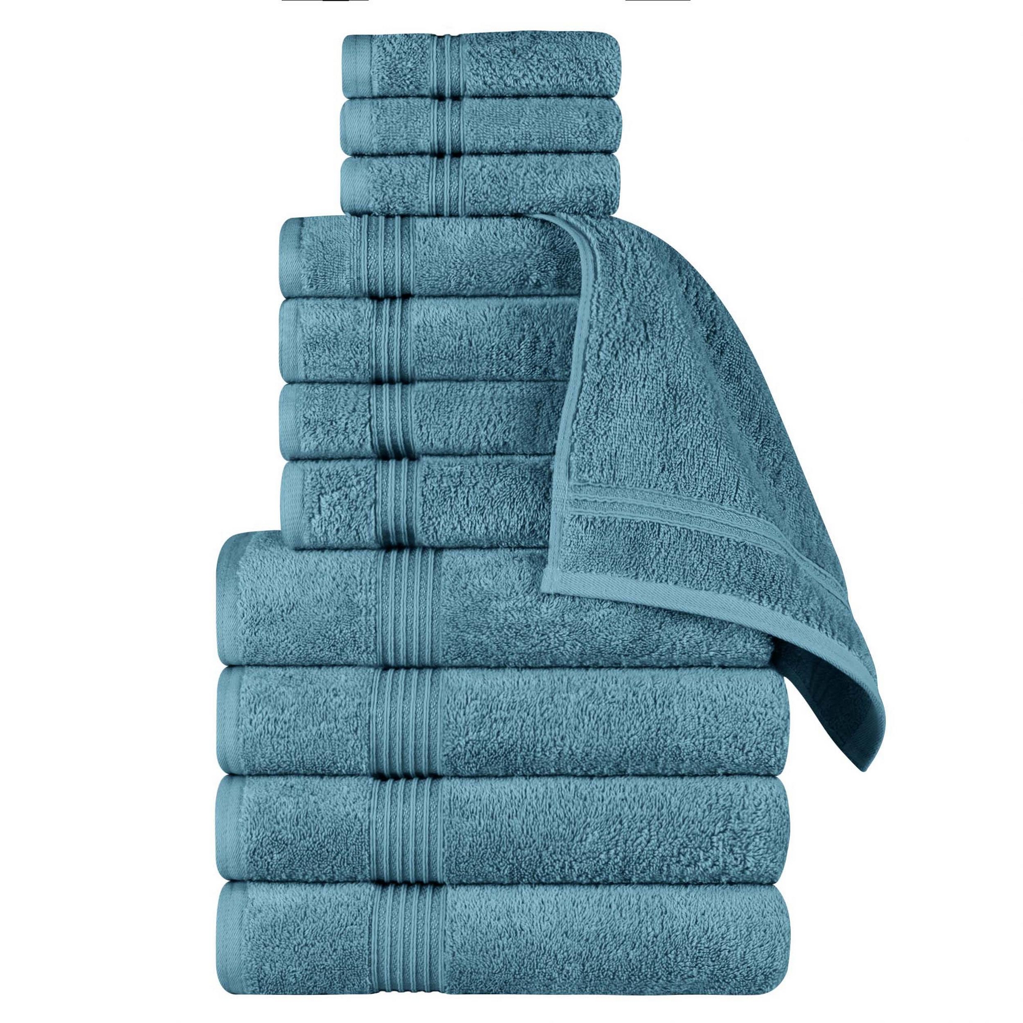 Egyptian Cotton Absorbent Luxury Heavyweight 12 Piece Towel Set, Sapphire - Blue Nile Mills