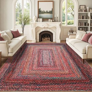 8x10 Large Machine Washable Rug Modern Bordered Living Room Rug Soft Ultra-Thin Braided Print Rug Non Slip Non Shedding Stain Resistant Indoor Carpet - 1 of 4