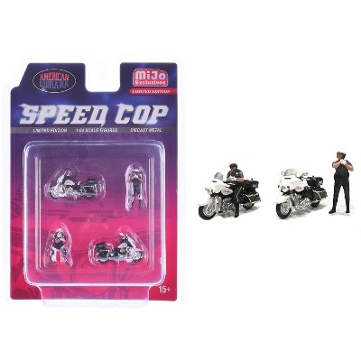 "Speed Cop" 4 piece Diecast Figure Set (2 Figures, 2 Motorcycles) Limited Edition for 1/64 Scale Models by American Diorama