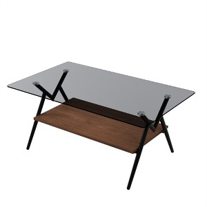 OUTSUPPLY Modern Rectangle Coffee Table with Tempered Glass Top & Gold Metal Legs, Sleek Living Room Centerpiece with MDF Base - 1 of 4