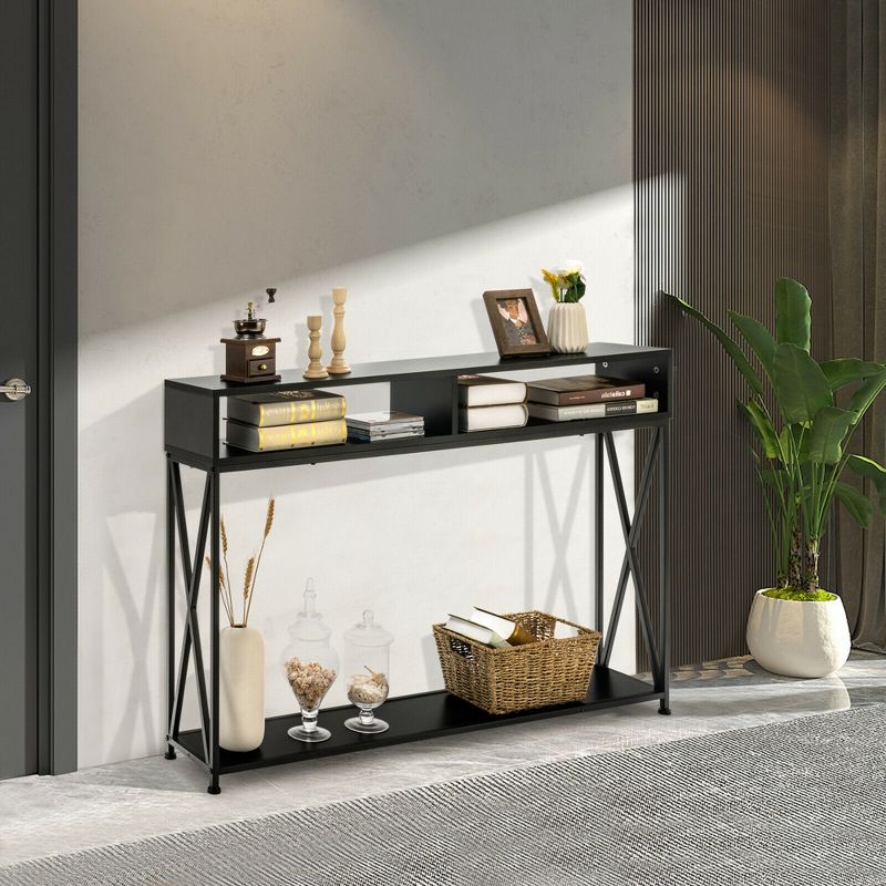 Costway Console Table with Open Shelf and Storage Compartments Steel Frame, 4 of 13