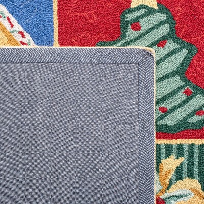 Ivory and Multi Wool Hand Hooked Christmas Runner