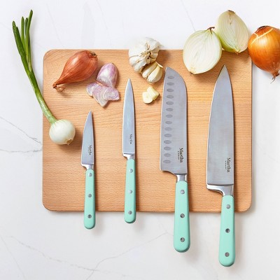 Martha Blue 14-Piece Stainless Steel Knife Block Set with Acacia Wood Block