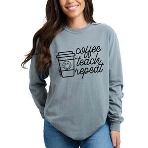 Simply Sage Market S.W.Smiley Coffee Teach Repeat Garment Dyed Long Sleeve - 1 of 4
