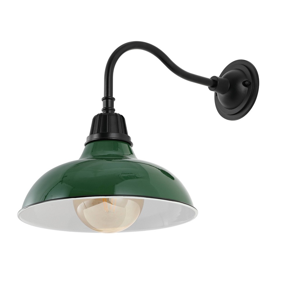 12.25" 1-Light Aurora Farmhouse Industrial LED Gooseneck Arm Outdoor Sconce Green - JONATHAN Y: UL Listed, Damp Rated