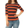INSPIRE CHIC Women's Stripes Casual Basic Elbow Sleeves Boat Neck Slim Fit T-Shirts - 2 of 4