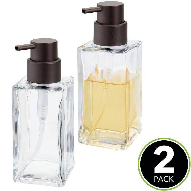 mDesign Square Glass Refillable Soap Dispenser Pump, 2 Pack, 2 of 10