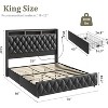 Acekool King Size Platform Bed Frame, Black Faux Leather Upholstered Bed with Tall Headboard and 4 Storage Drawers - 2 of 4