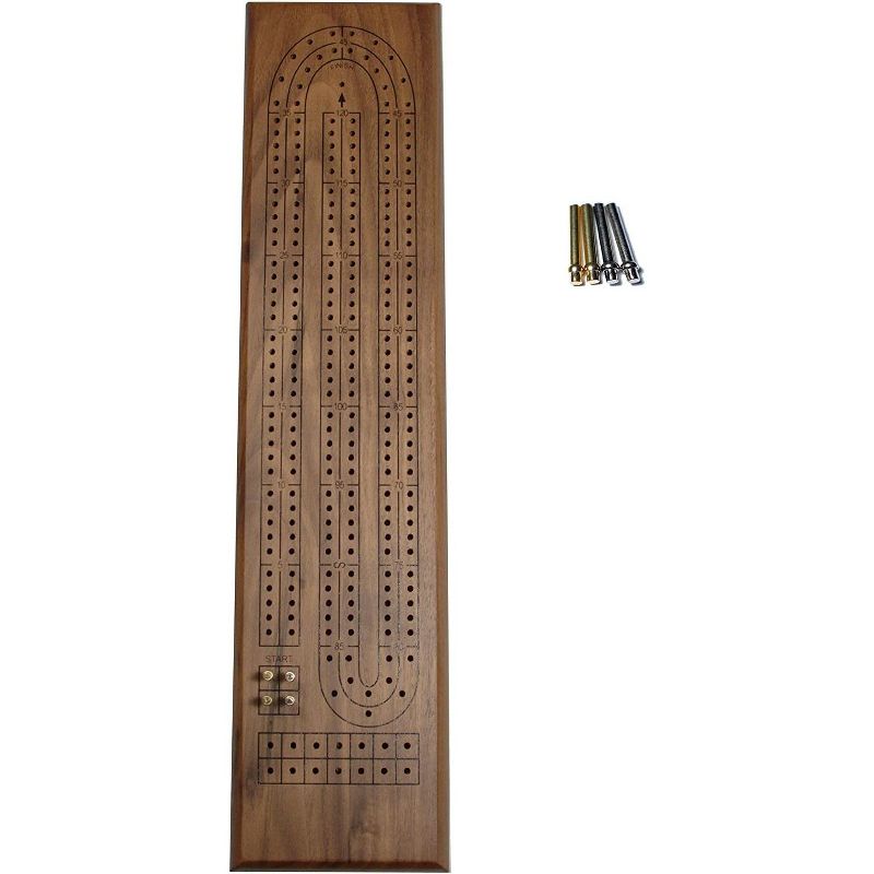WE Games Classic Cribbage Set - Solid Wood Continuous 2 Track Board with Metal Pegs, 1 of 5