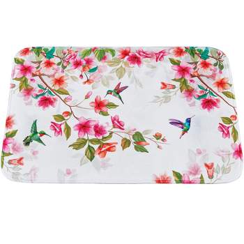 Collections Etc Vibrant Hummingbird Floral Cushioned Skid-Resistant Bath Mat 20X30