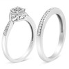 Silver 1/4 Cttw Diamond Halo and Swirl Engagement Ring and Wedding Band Set - 3 of 4
