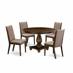 HomeStock 5-Piece Distressed Jacobean Finish Solid Wood Top Dining table with 4 Chairs - 1 of 4