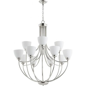 Quorum Lighting Enclave 12-Light Chandelier, 35 Width, 38 Height, Polished Nickel Finish, Glass Material - 1 of 1