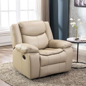 Breathable Leather Manual Recliner Chair with Pillow Armrests and Pocket Spring Seat for Living Room - 1 of 4