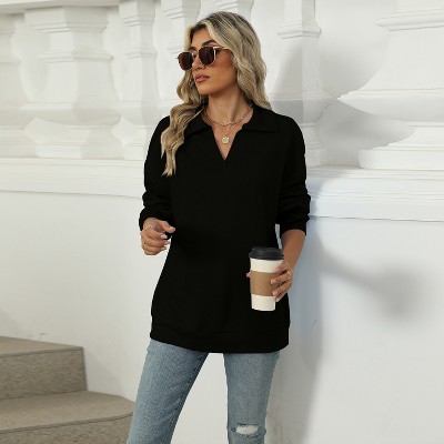 Women's Oversized Notch Lapel Sweatshirt - Long Sleeve Casual Pullover Top (S-2XL)