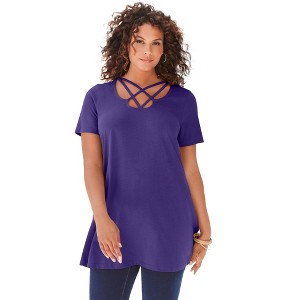 Roaman's Ultimate Lattice Neck Short Sleeve Tunic - 1 of 4