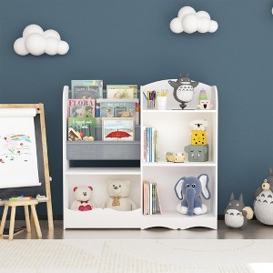 SKRAN Kids Book Display Shelf, Toy Storage Organizer with 3 Collapsible Fabric Drawers, Book Toy Organizer Cabinet For Nursery Playroom (White/Gray) - 1 of 4