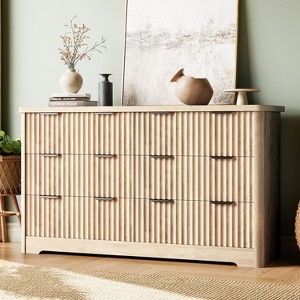 Fluted 6 Drawers Dresser,55" Wide TV Stand Storage Cabinet,Spacious Wooden Top - 1 of 4