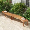 Tangkula Outdoor Curved Bench Set of 2 Acacia Wood Fire Pit Bench w/Slatted Seat Patio Backless 2-Person Seating for Porch Yard - 2 of 4