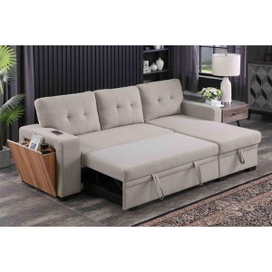 VYNXARIA 3-Piece Pull-Out Upholstered Sectional Sofa,Light Gray - 1 of 4