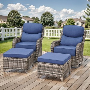 Outdoor Swivel Rocker Chair with 6 Inch Thick Cushion 2 in 1 Porch Glider Swivel Chair - Wicker Patio Furniture Patio Swivel Glider Seating - 1 of 4