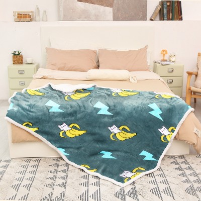 Catalonia Gray Banana Cat Sherpa Fleece Reversible Throw Blanket, 50" x 60"