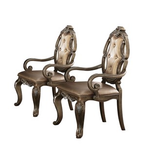 HomeRoots Set of Two Tufted Oak Upholstered Faux Leather And Solid Wood Dining Arm Chairs - 1 of 4